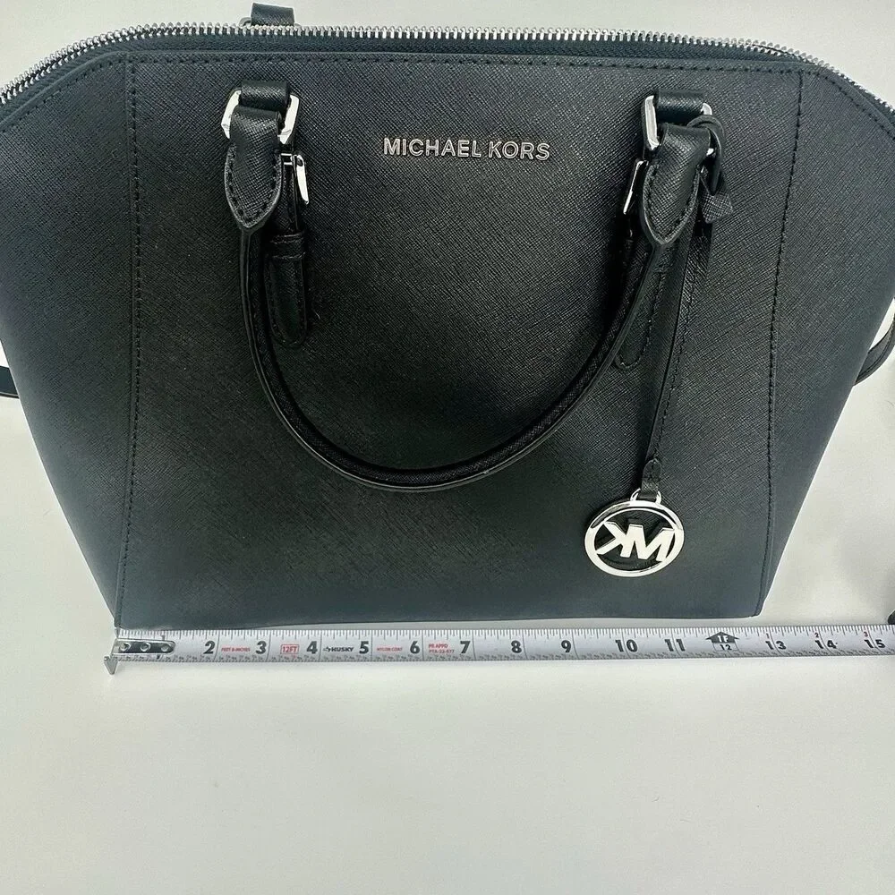 Michael Kors Black Saffiano Leather Satchel Crossbody Purse Silver Hardware